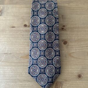 Liberty of London Tie Vtg Brown/Blue/Red Circles & Paisley Silk Necktie 60 in